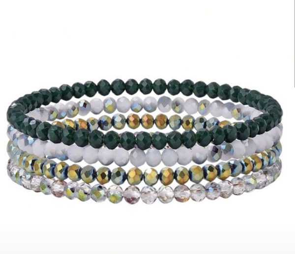 Set van 4 armanden (glaskralen) Groen/grijs