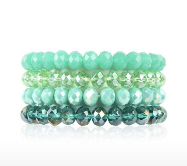 Set van 4 armanden (glaskralen) groen tinten