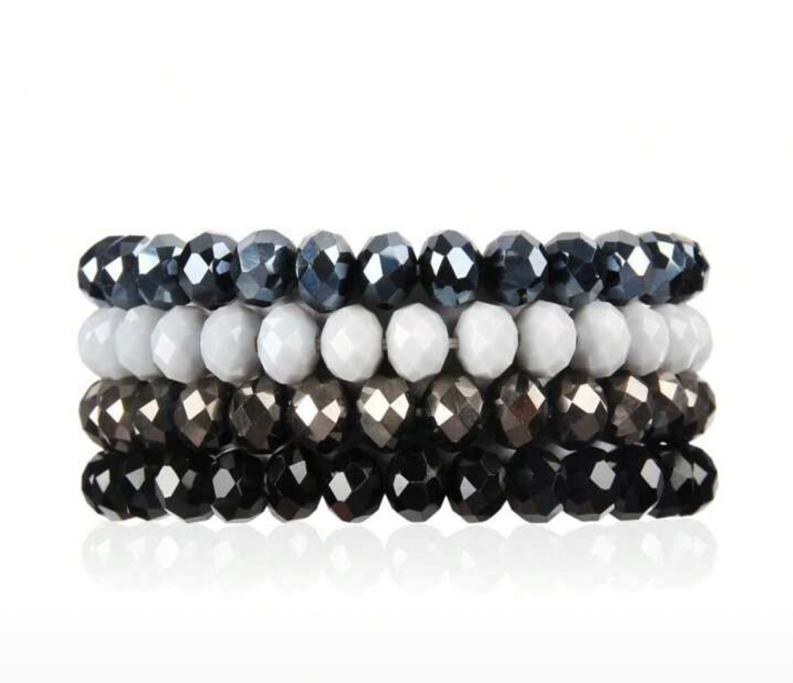 Set van 4 armbanden (glaskralen) grijs/zwart
