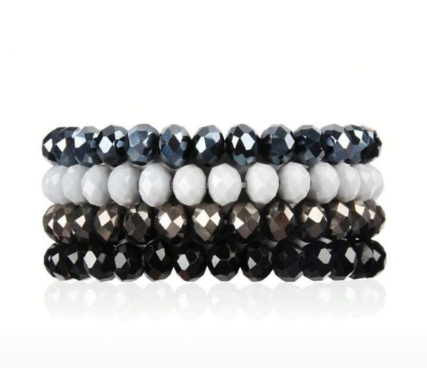 Set van 4 armbanden (glaskralen) grijs/zwart