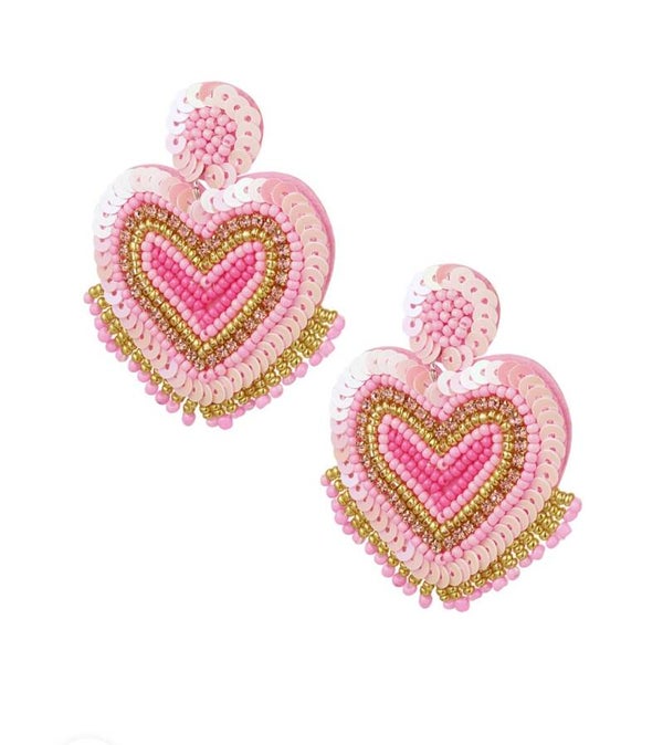 Kralen oorbellen hart met franjes roze