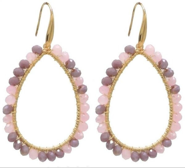 Oorbellen ovaal- glaskralen lichtroze