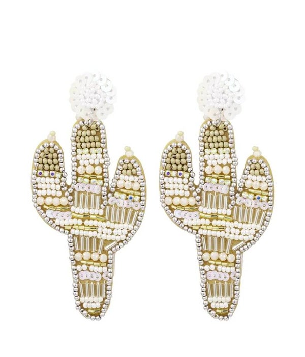 Kralen oorbellen cactus - beige Glaskralen