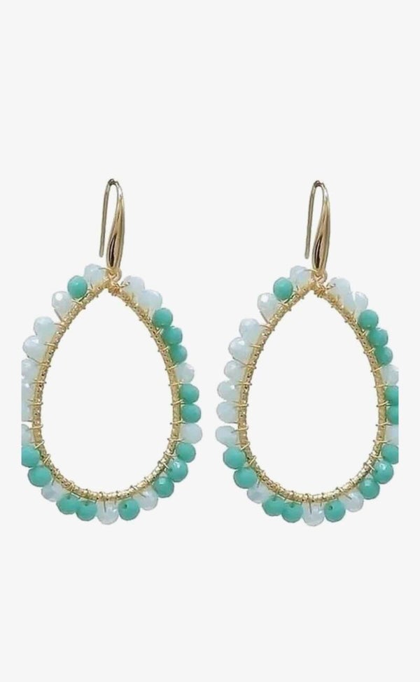 Oorbellen ovaal- glaskralen- Turquoise