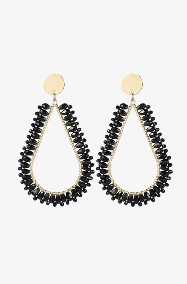 Oorbellen druppel kristalkralen zwart & Gold