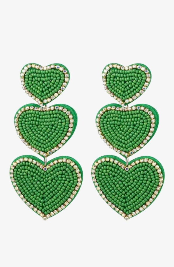Oorbellen kralen 3 x hart - groen Glas