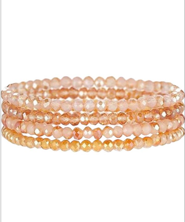 Set van 4 armbanden (glaskralen) champagne