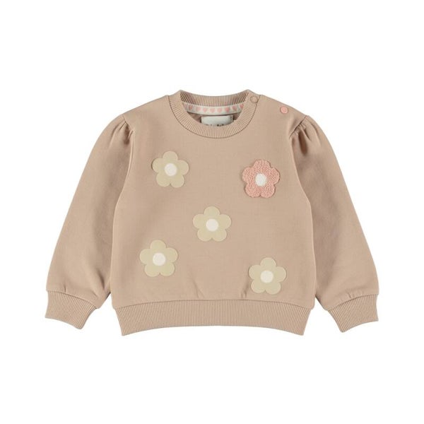 Dirkje Meisjes Sweater Bloemen – Light Taupe (Maat 56)