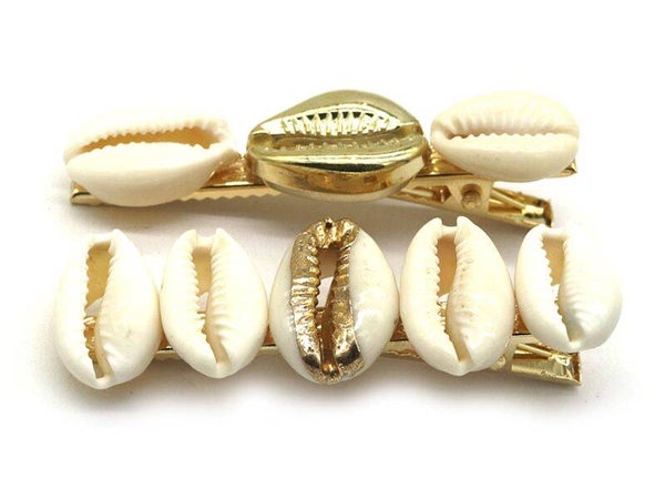 Luxe 2-delige Haarclip Set – 'Beach Vibes' met Kauri Schelpen & Goud