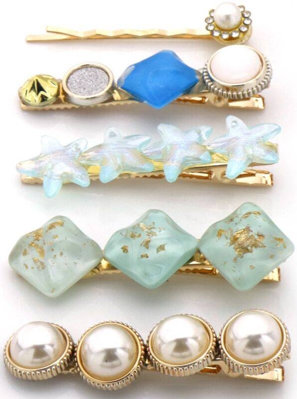 Luxe Haarclip Set (5-delig) – Goud met Parels, Sterren & Kristallen