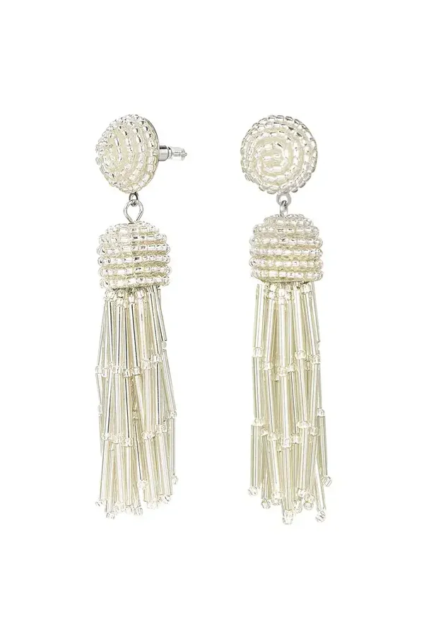 Oorbellen kralen tassel - grijs