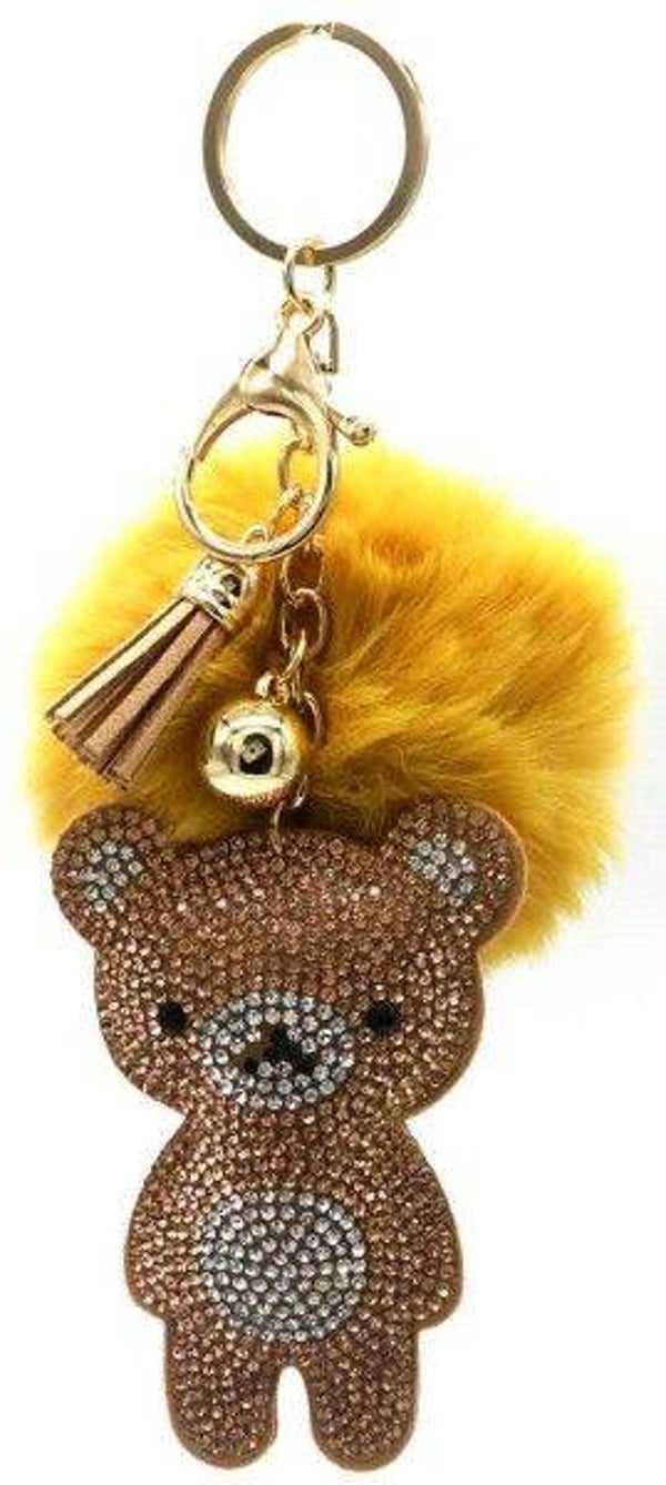 Sleutelhanger Fluffy Beer - Lengte 9 cm - Bruin