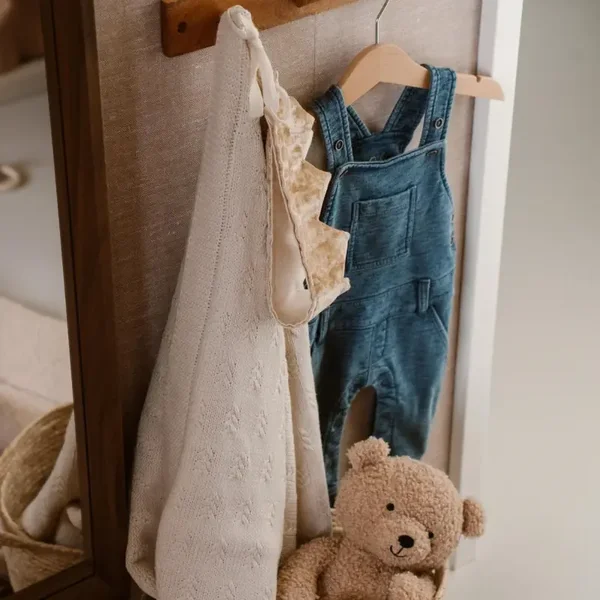 Dirkje unisex tuinbroek blauw knitdenim jeanslook (Maat 62)