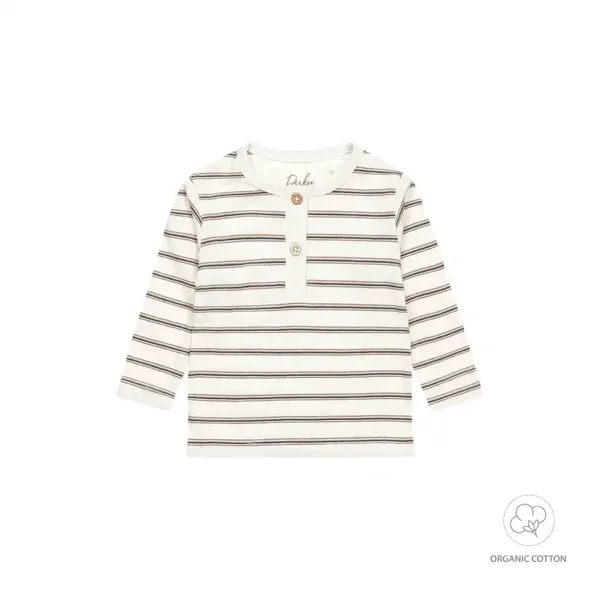 Dirkje jongens baby bio longsleeve off white bruin gestreept (Maat 62)