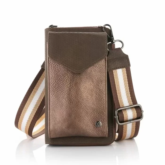 Portemonnee - met luxe bagstrap - telefoonvak - coffee