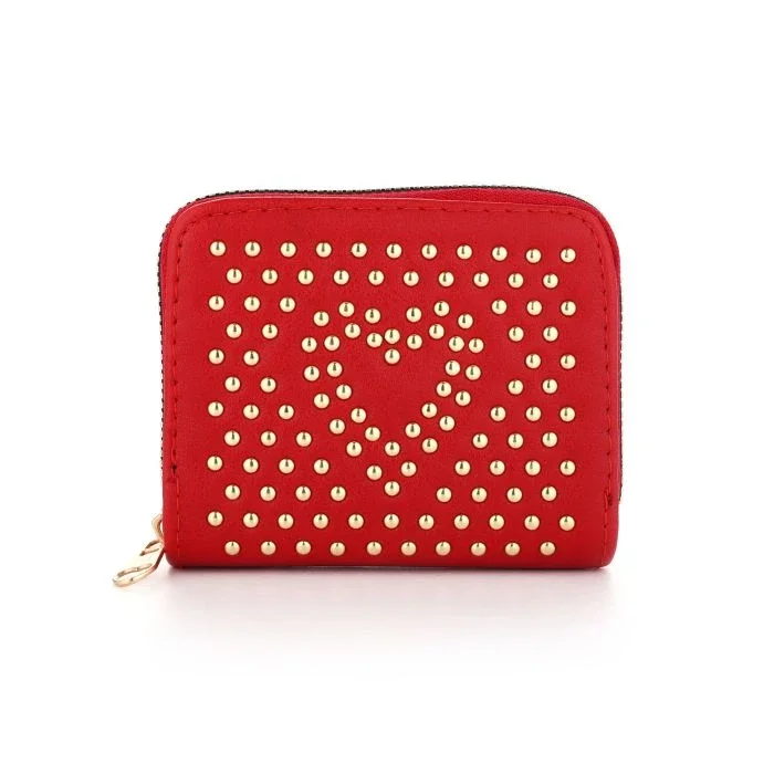 Millie Wallet – Rode Portemonnee met Gouden Hart-Studs