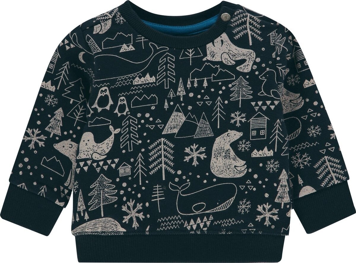 Noppies Jongens Sweater Adams all over print - Dark Sapphire - Maat 50