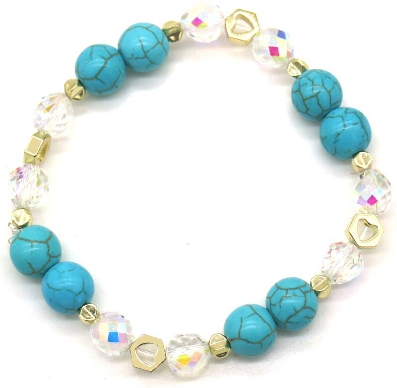 Armband Dames - Kralen - Blauw - Goudkleurig - Elastisch
