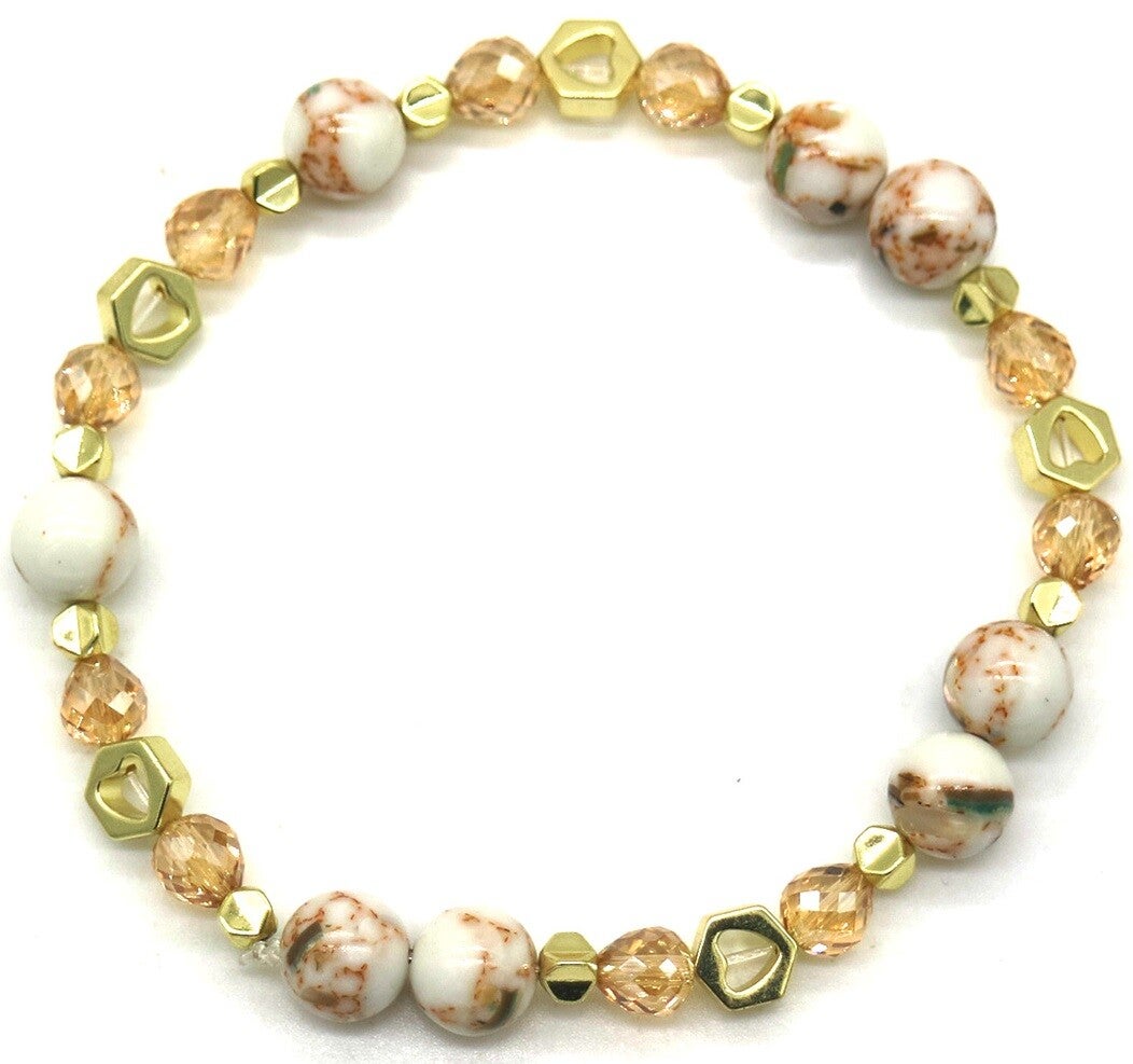 Armband Dames - Kralen - Bruin - Goudkleurig - Elastisch