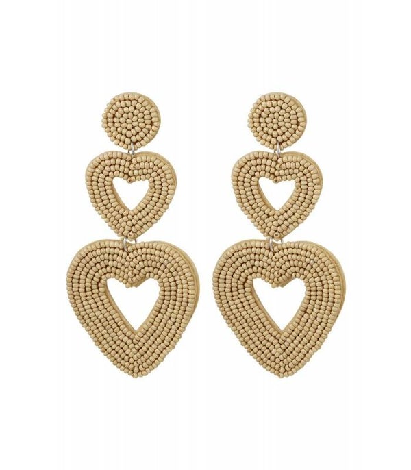 Dubbele hart oorbellen beige Glas