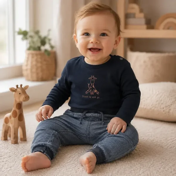 Dirkje jongens baby bio longsleeve donkerblauw giraf (Maat 68)