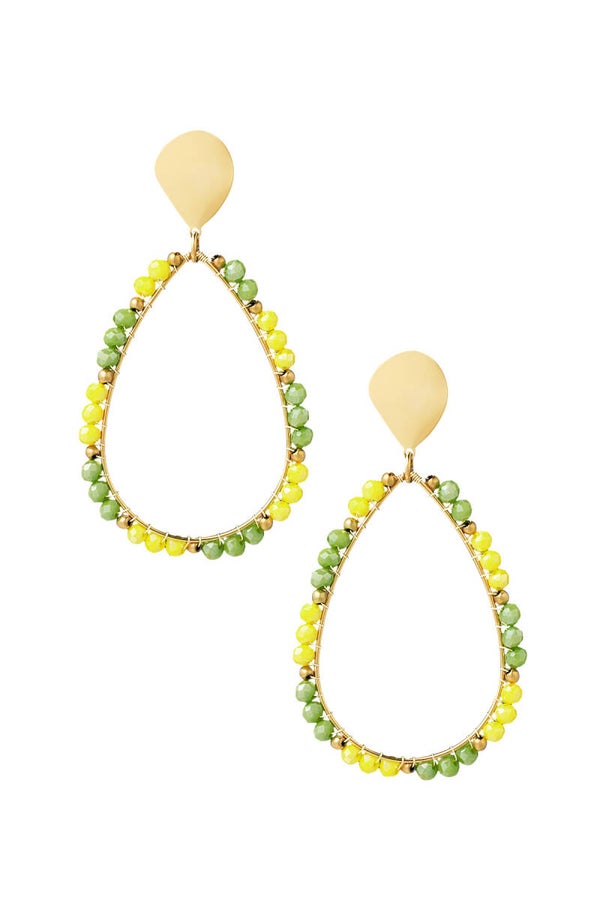 Oorbellen druppel kraaltjes - Goud kleur/groen