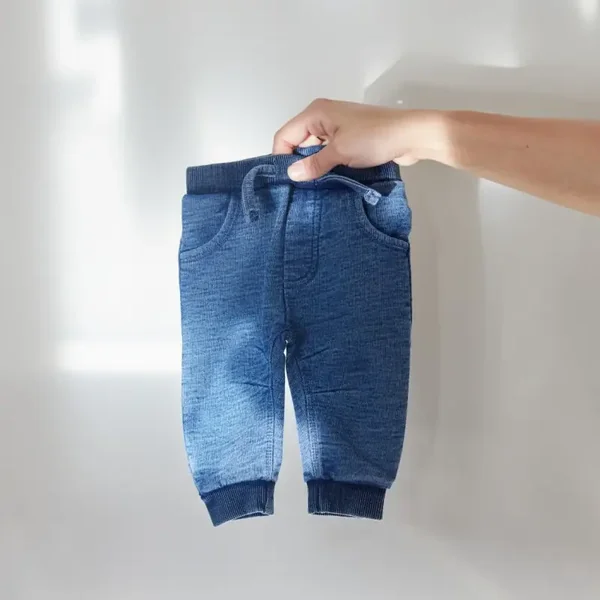 Dirkje unisex broek blauw knitdenim jeanslook (Maat 74)