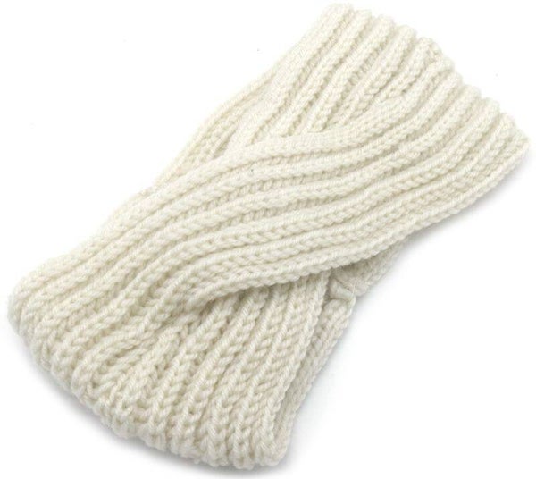 Gebreide winterhoofdband beige