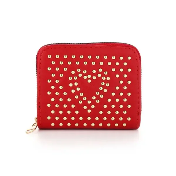 Millie Wallet – Rode Portemonnee met Gouden Hart-Studs