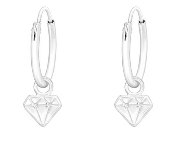 Zilveren Oorringen met Origami Diamantbedel