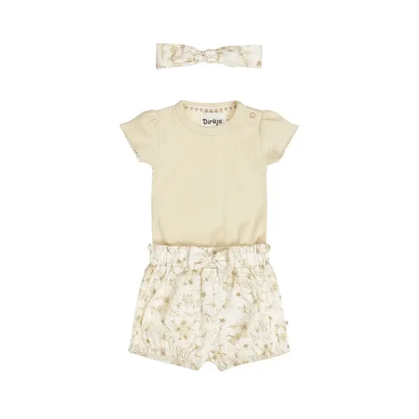 Dirkje meisjes baby set: romper, shorts en haarband off white Maat 74)