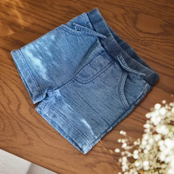 Dirkje unisex shorts blauw knitdenim jeanslook (Maat 74)