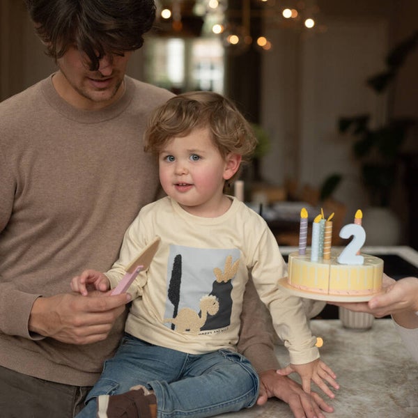 Dirkje jongens longsleeve beige dino pluche (Maat 74)