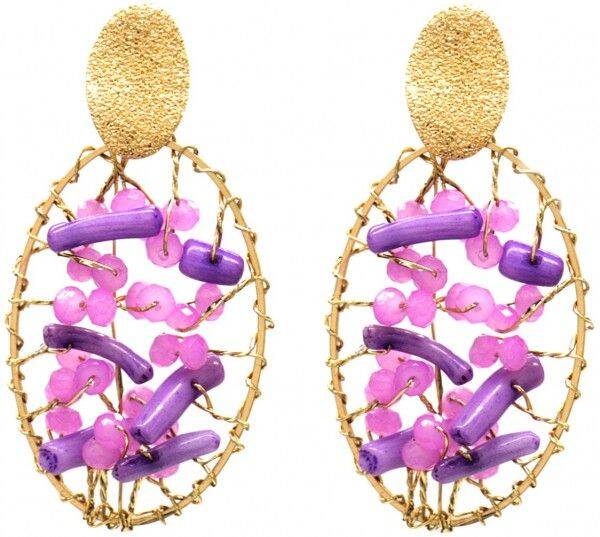 Statement Oorbellen Ovaal - Kralen en Steentjes - Paars