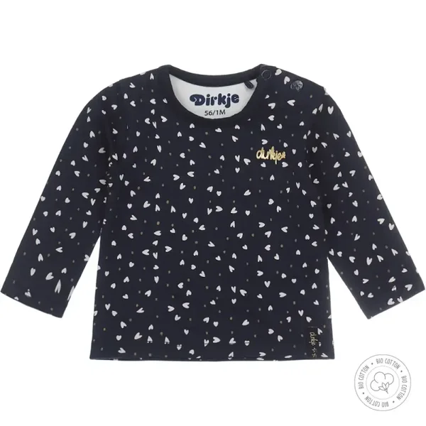 Dirkje meisjes babyshirt navy met hartjes (Maat 44)