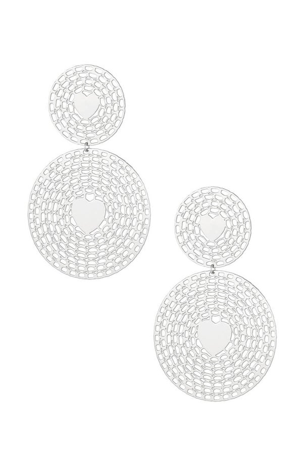 oorbellen statement rond met hart zilveren kleur