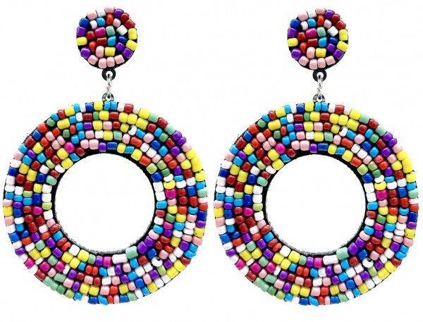 Statement Oorbellen Rond - Kralen  Multicolor