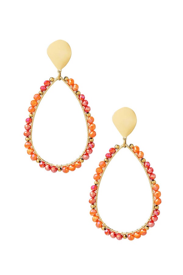 Oorbellen druppel kraaltjes - Goud kleur/oranje