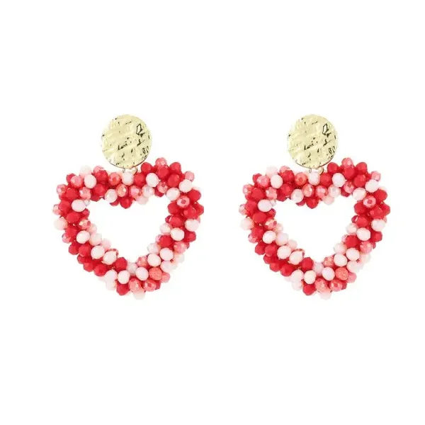 Oorbellen hart red mix