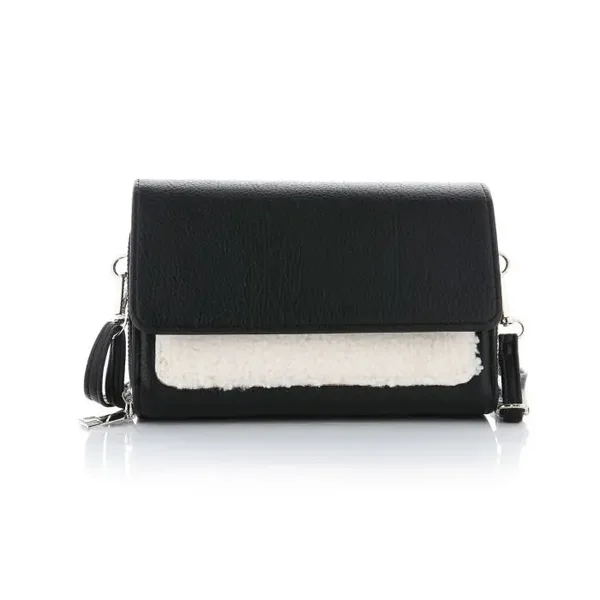 Trendy Telefoontasje: Zwart Lederlook met Witte Teddy Accent