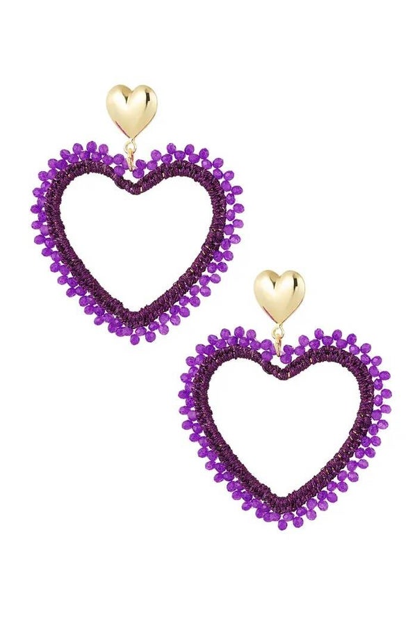 Hartvorimige oorbellen paars