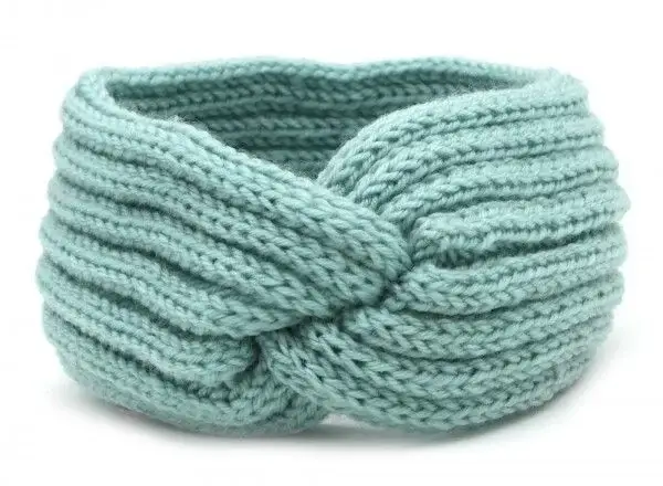Gebreide winter hoofdband blauw