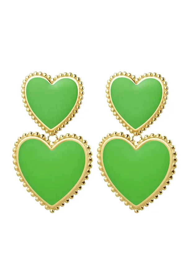 Oorbellen 2 x hart - Stainless Steel Groen