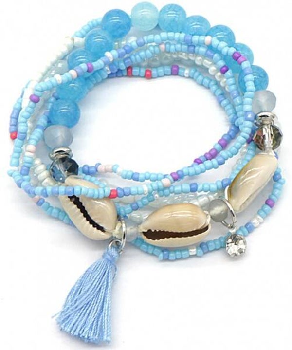 Set van 6 kralen armbanden blauw