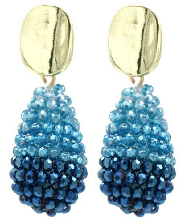 Oorbellen met Glaskralen , Goudkleurig en Blauw Multi