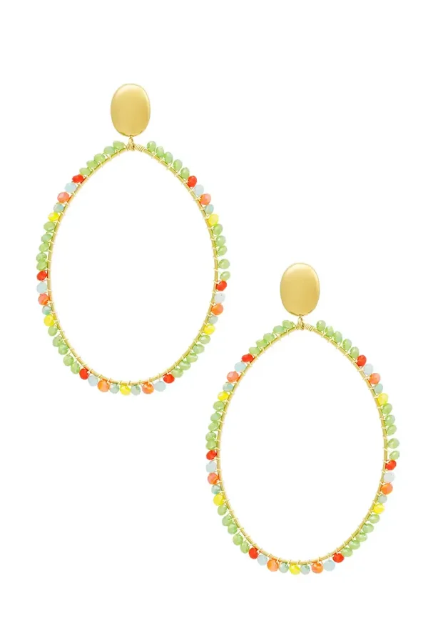 oorbellen ovale hanger groot met kralen Groen Multi