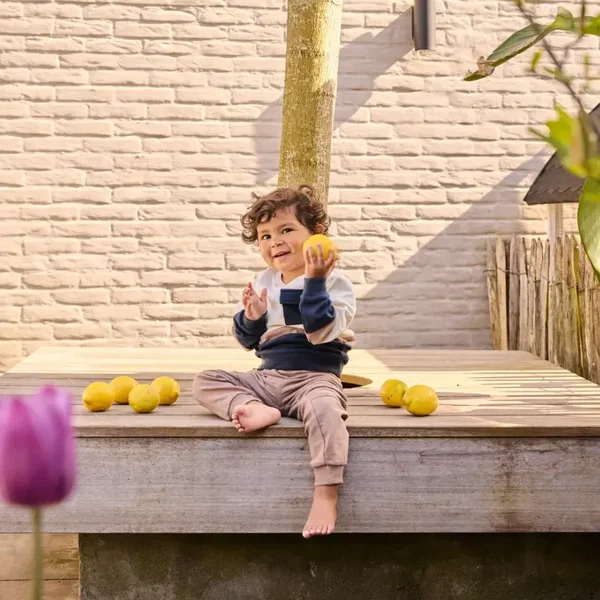 Dirkje jongens set sweater en joggingbroek donkerblauw bruin (Maat 86)