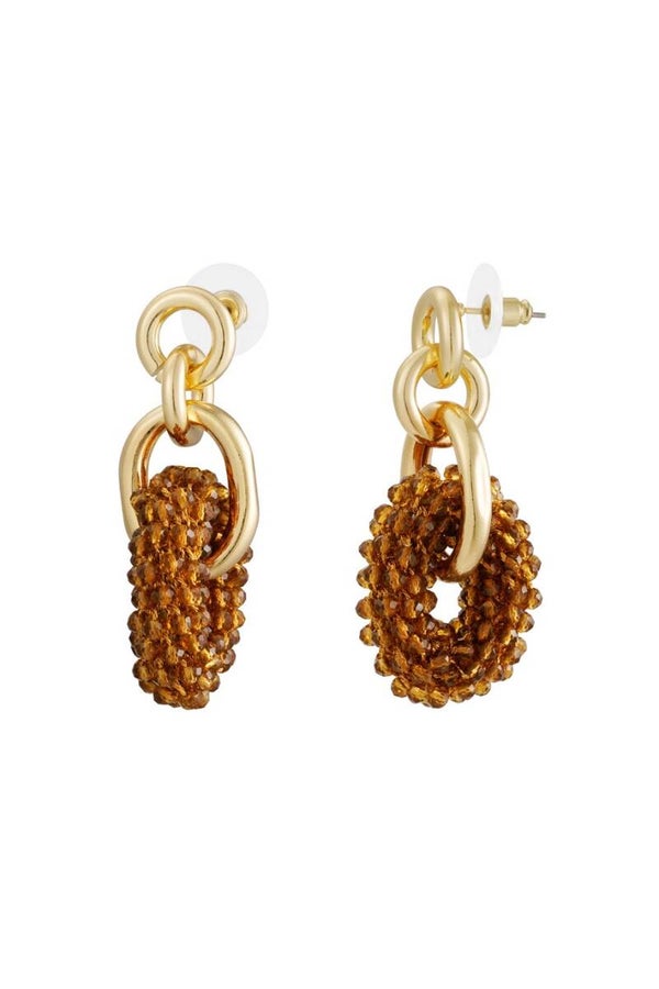 Dubbele oorbel met kralen - Brown