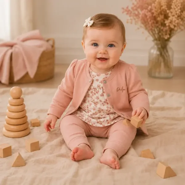 Dirkje meisjes baby bio longsleeve vest broek oudroze (Maat 50)