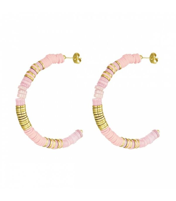 Roze met goudkleurige platte kralen oorhangers